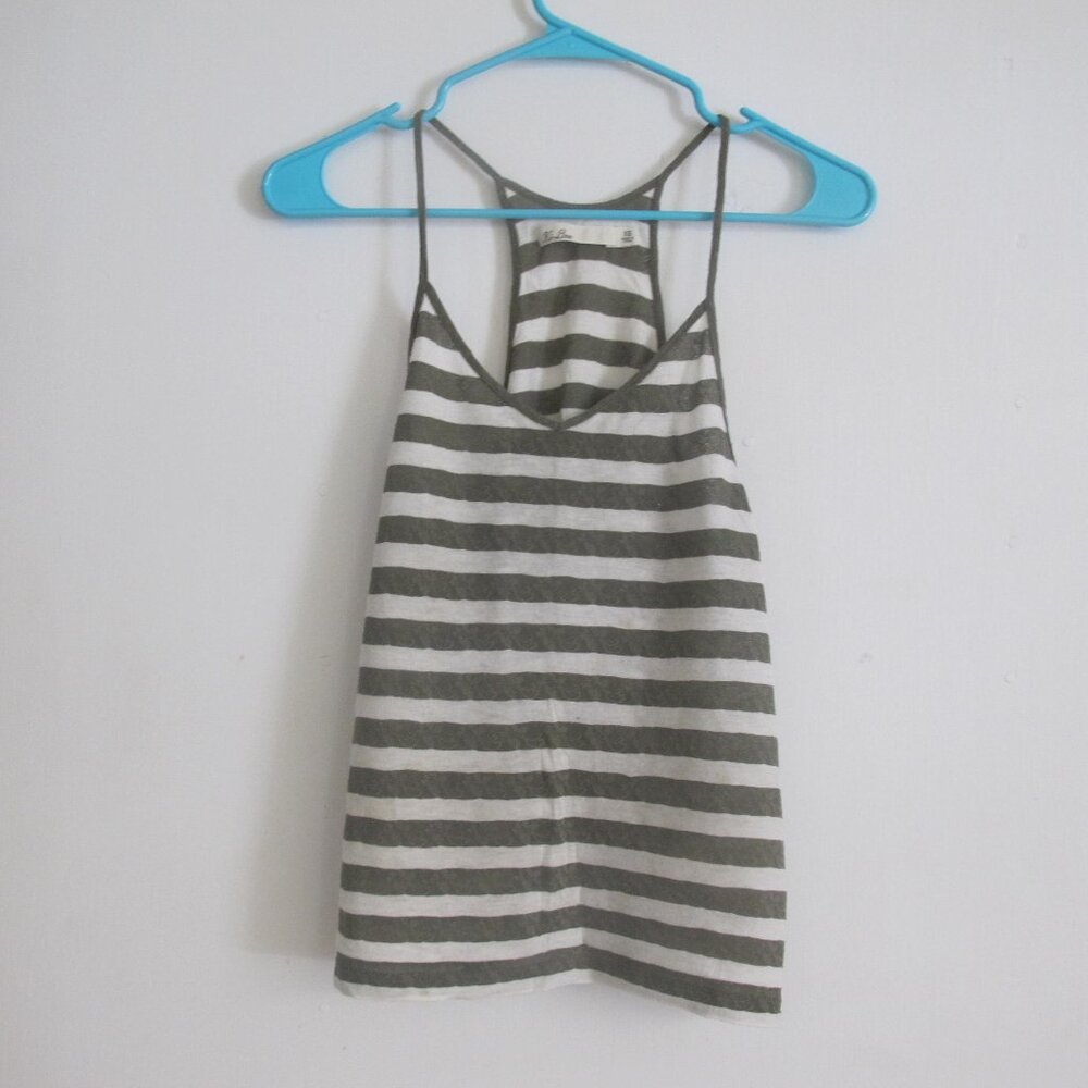 Hi-Line Dark Green and White Striped Tank Top - Spaghetti Straps